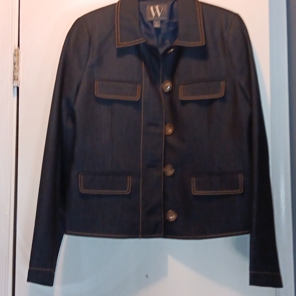 W by Worth Navy Blue Denim Shirt Jacket with Contrast Stitching